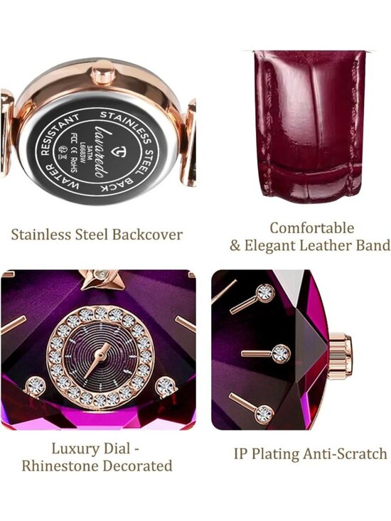 Womens Red Purple Elegant Leather Strap Analog Creative Diamond Dial Wrist Watch main image 6